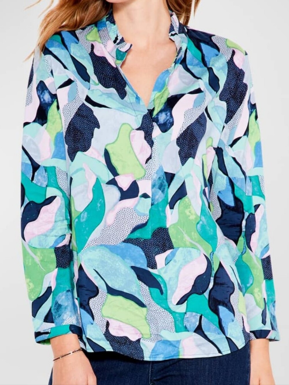 NIC+ZOE Abstract Watercolor Blouse Blue Green Pink Frozen Tundra Tunic Top XXL